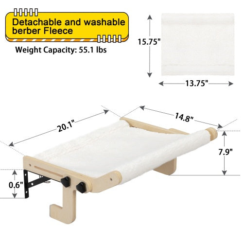 Plush Wood Cat Window Perch, No Drilling