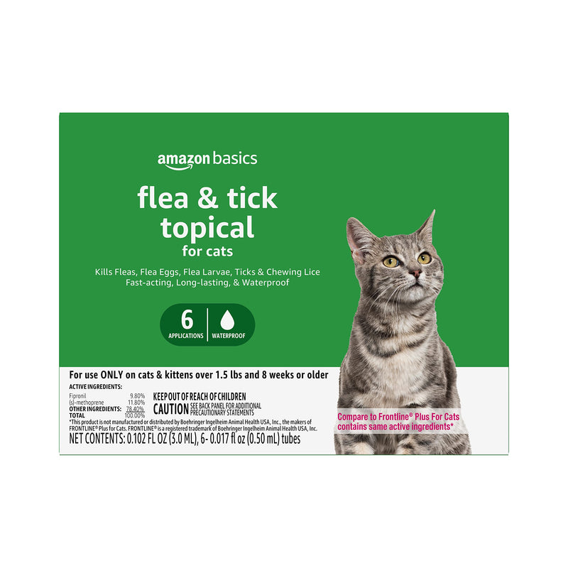 Amazon Basics Flea & Tick Topical Treatment for Cats Over 1.5 lb, 6 Count