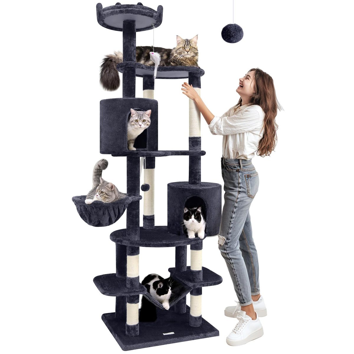 Globlazer C81 Max 81-inch Cat Tree with Hammock & Condos, Dark Grey