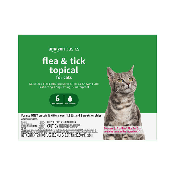 Amazon Basics Flea & Tick Topical Treatment for Cats Over 1.5 lb, 6 Count