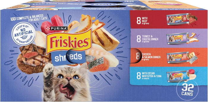 Friskies Shreds Variety Pack 32Ct of 5.5Oz Cans