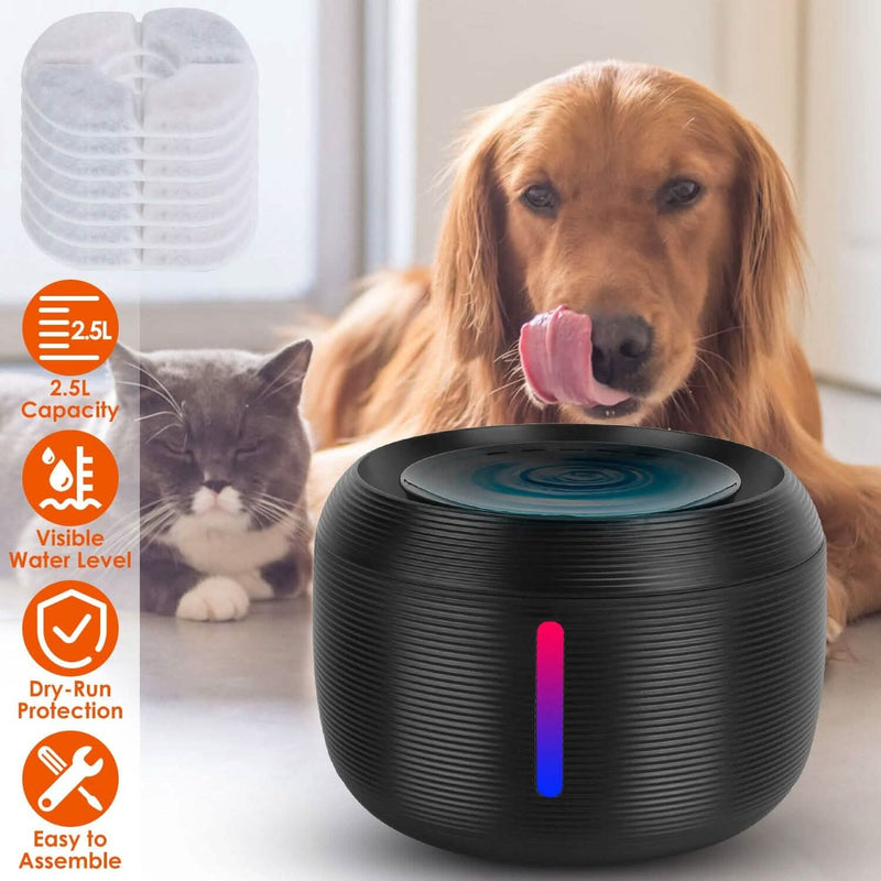 Pet Water Fountain with LED Light & 7 Replacement Filters