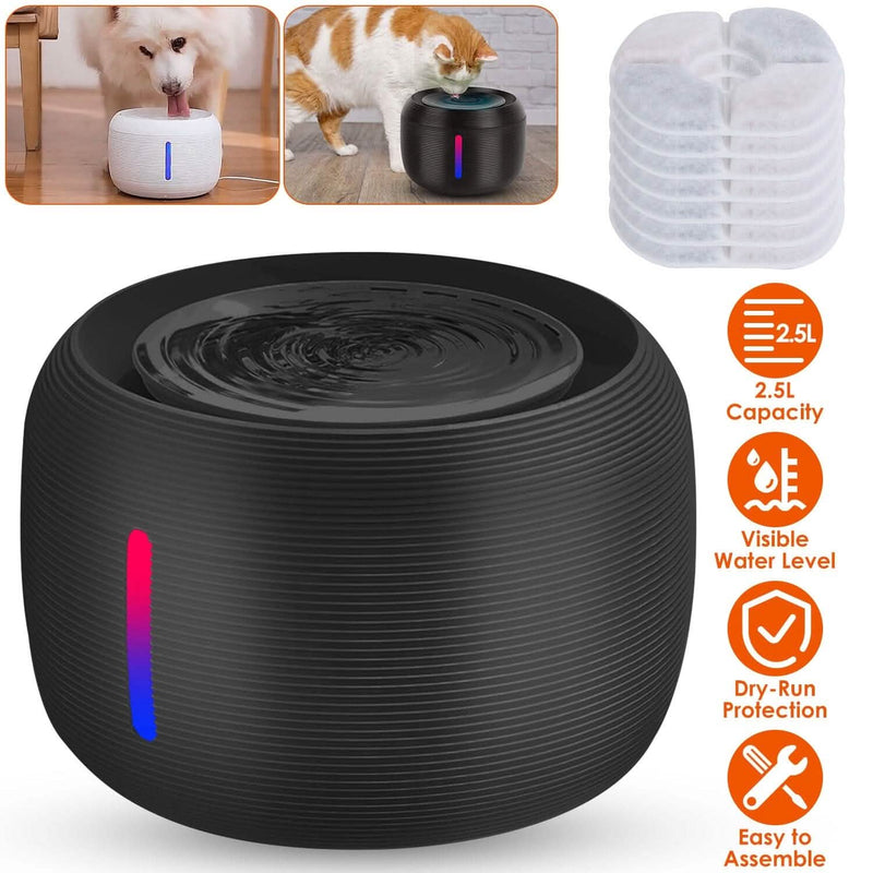 Pet Water Fountain with LED Light & 7 Replacement Filters