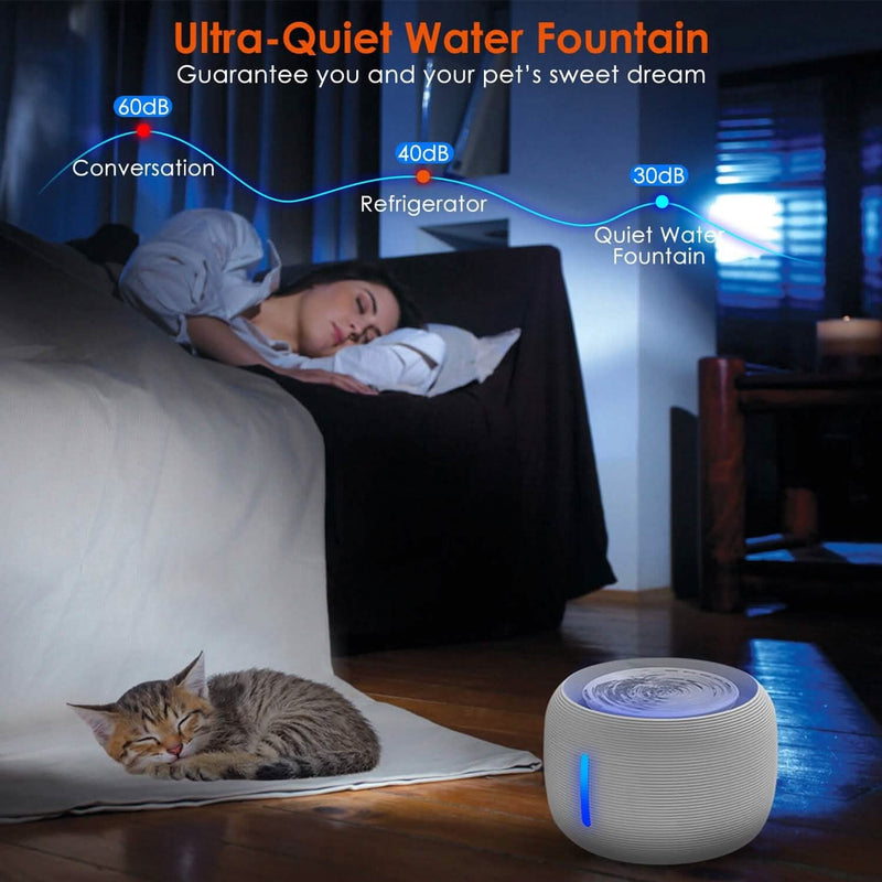 Pet Water Fountain with LED Light & 7 Replacement Filters
